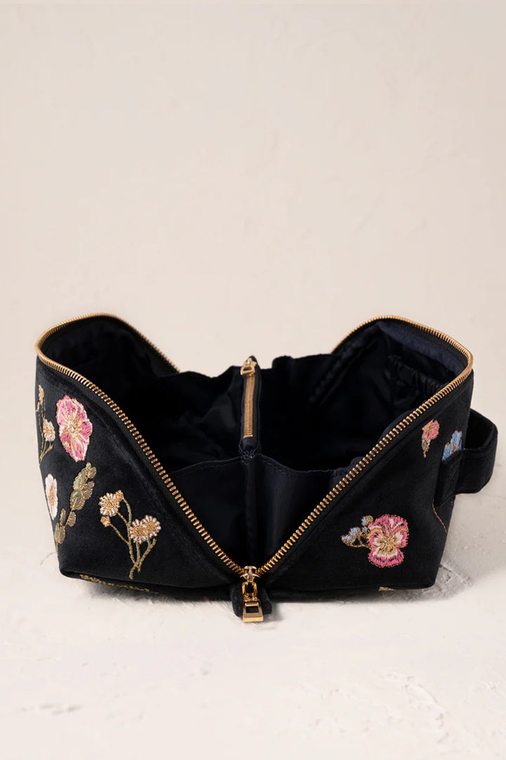Elizabeth Scarlett Charcoal Pressed Flower Open Flat Makeup Bag