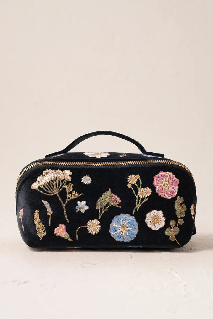 Elizabeth Scarlett Charcoal Pressed Flower Open Flat Makeup Bag
