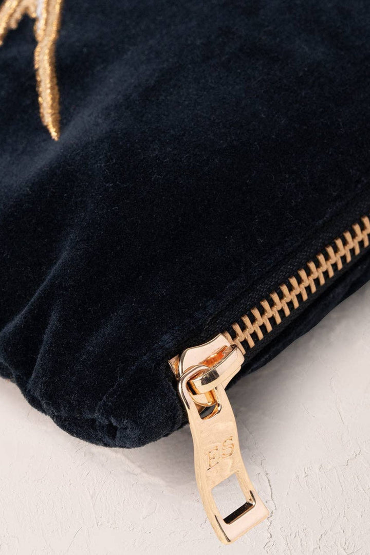 Elizabeth Scarlett Charcoal Swallow Heart Velvet Everyday Pouch