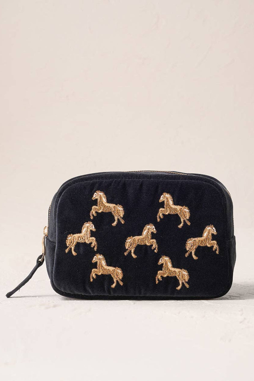 Elizabeth Scarlett Charcoal Wild Horses Makeup Bag