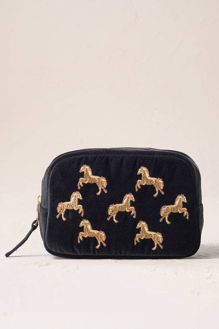 Elizabeth Scarlett Charcoal Wild Horses Makeup Bag