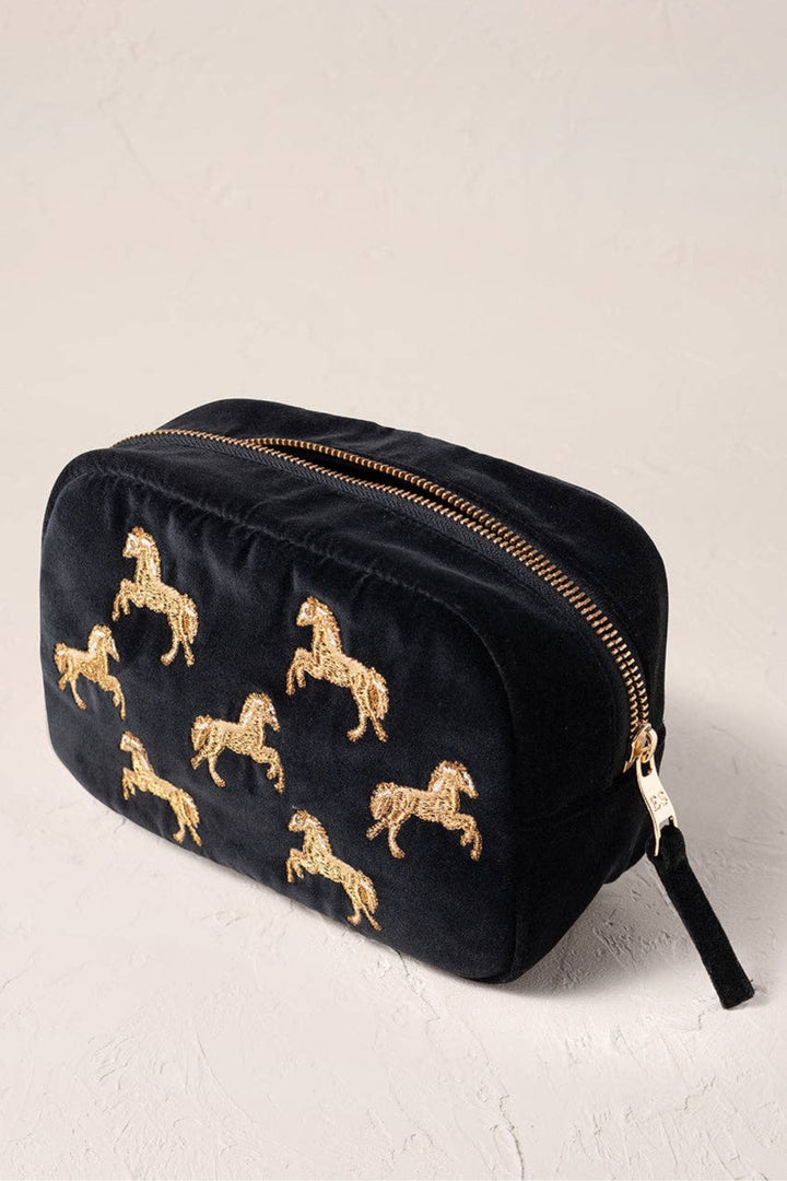 Elizabeth Scarlett Charcoal Wild Horses Makeup Bag