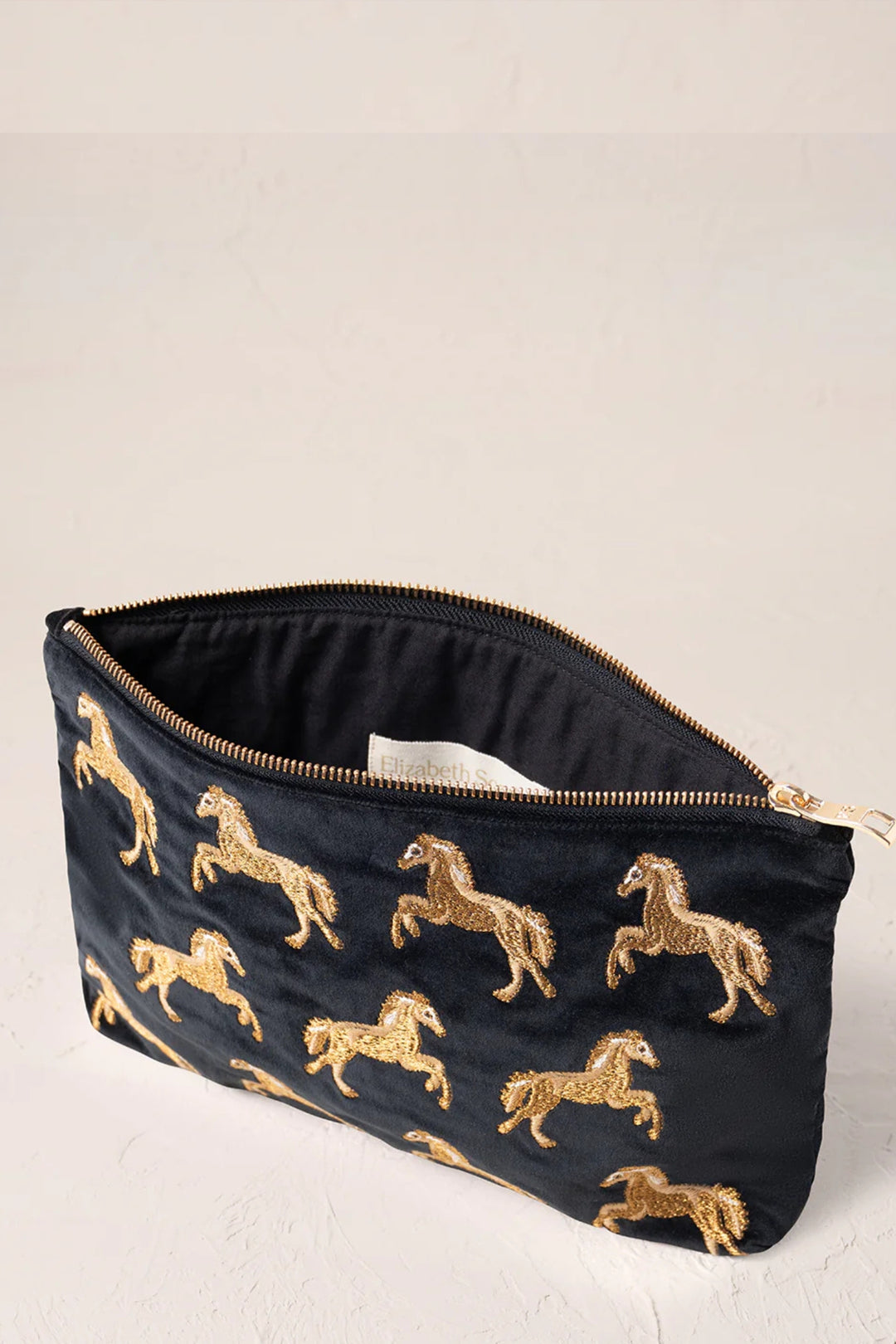 Elizabeth Scarlett Charcoal Wild Horses Velvet Everyday Pouch