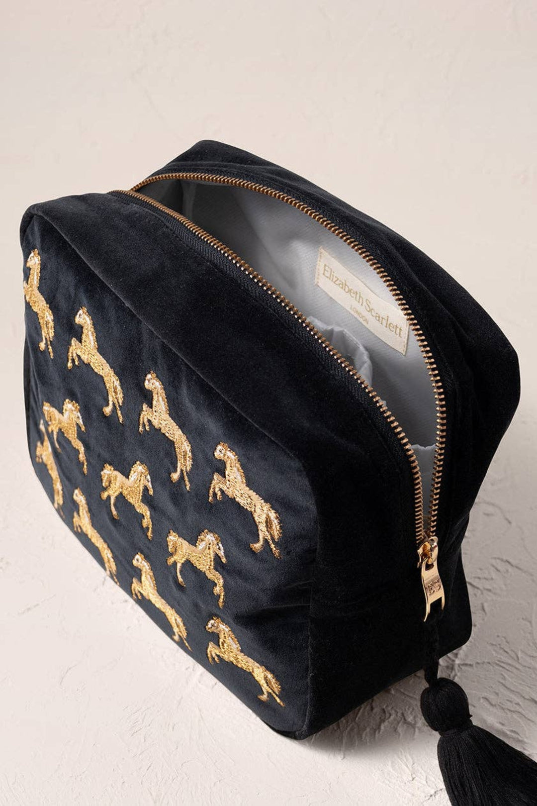 Elizabeth Scarlett Charcoal Wild Horses Wash Bag