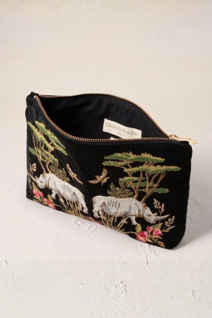 Elizabeth Scarlett Charcoal Wild Rhino Velvet Everyday Pouch