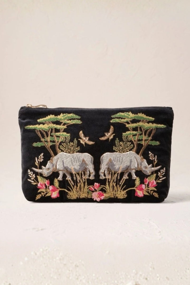 Elizabeth Scarlett Charcoal Wild Rhino Velvet Everyday Pouch