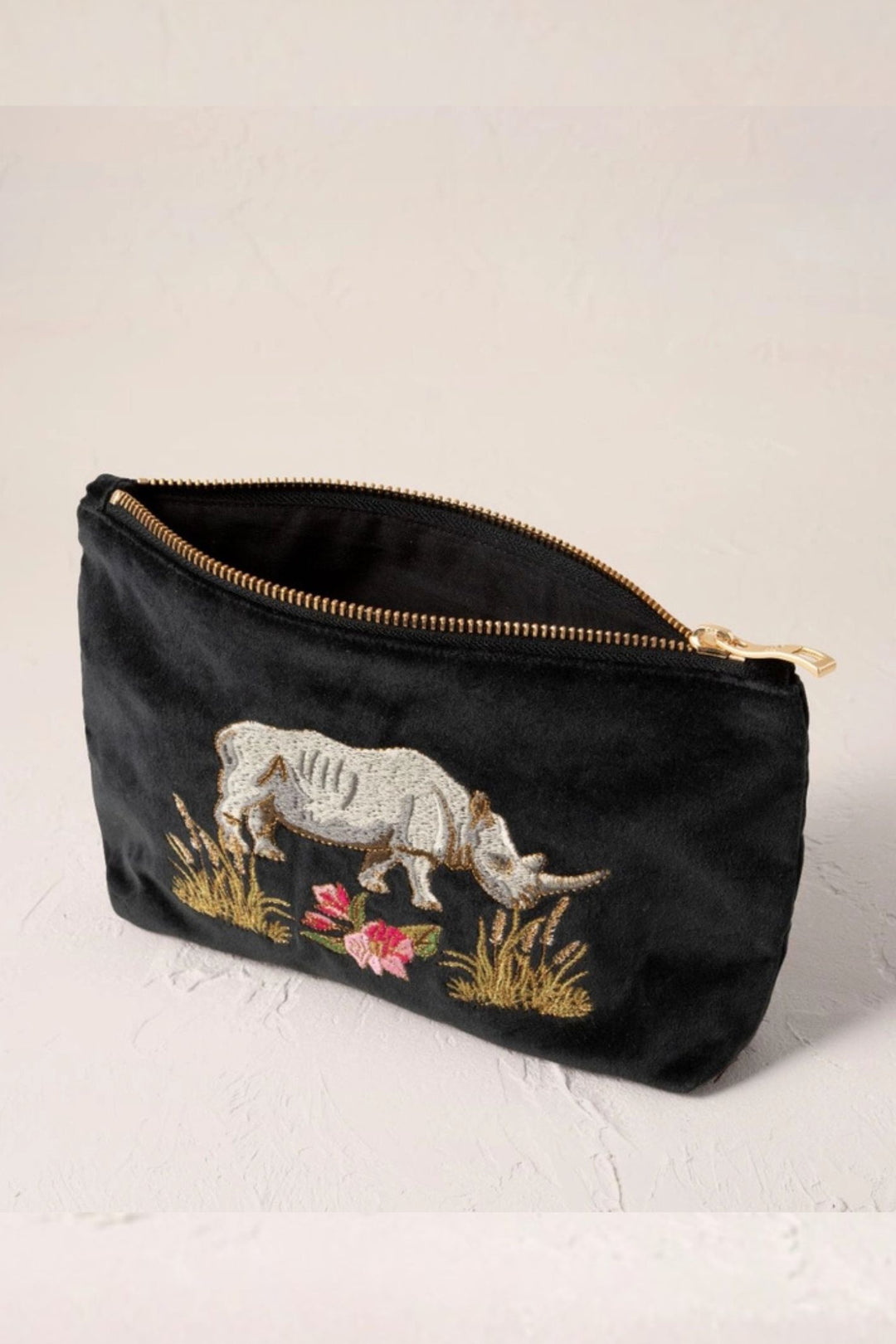 Elizabeth Scarlett Charcoal Wild Rhino Velvet Mini Pouch