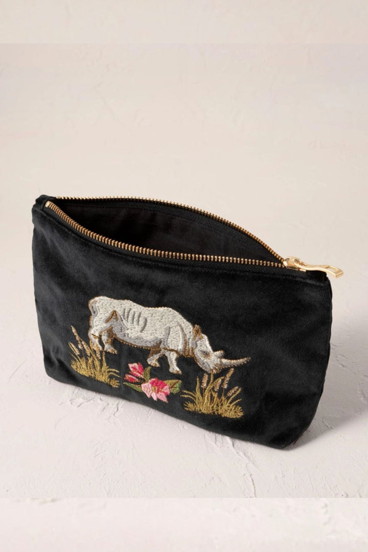 Elizabeth Scarlett Charcoal Wild Rhino Velvet Mini Pouch