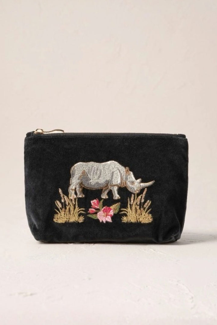 Elizabeth Scarlett Charcoal Wild Rhino Velvet Mini Pouch