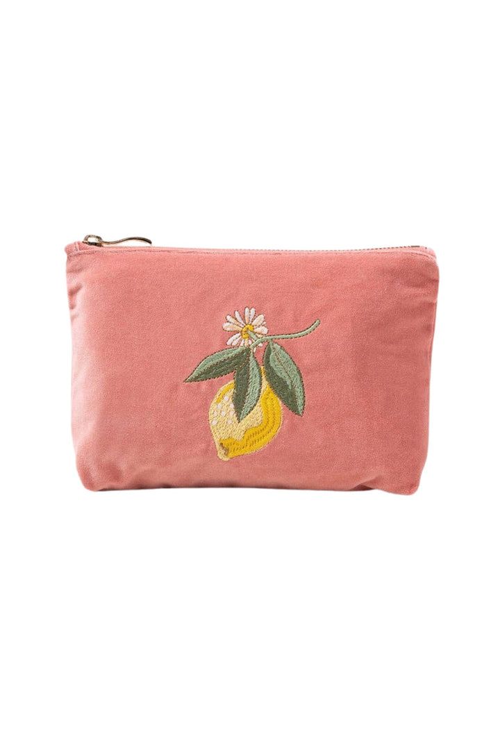 Elizabeth Scarlett Coral Lemon Blossom Mini Velvet Pouch