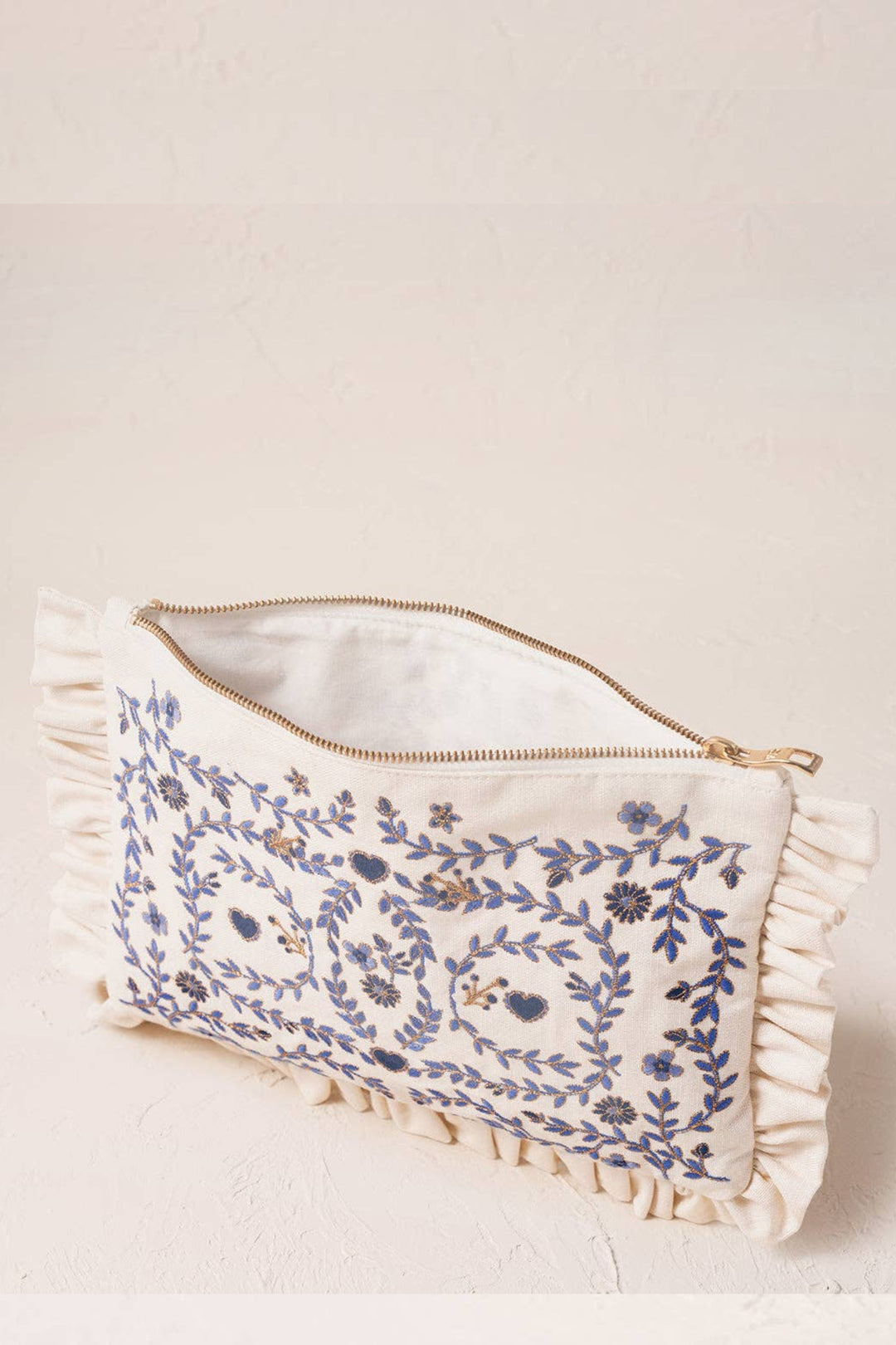 Elizabeth Scarlett Cream Mediterranean Garden Frill Pouch