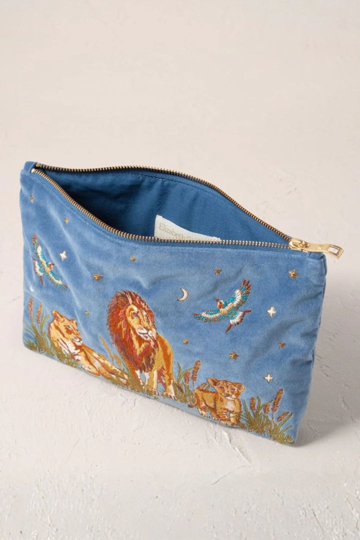 Elizabeth Scarlett Dusky Blue Lion Pride Velvet Everyday Pouch