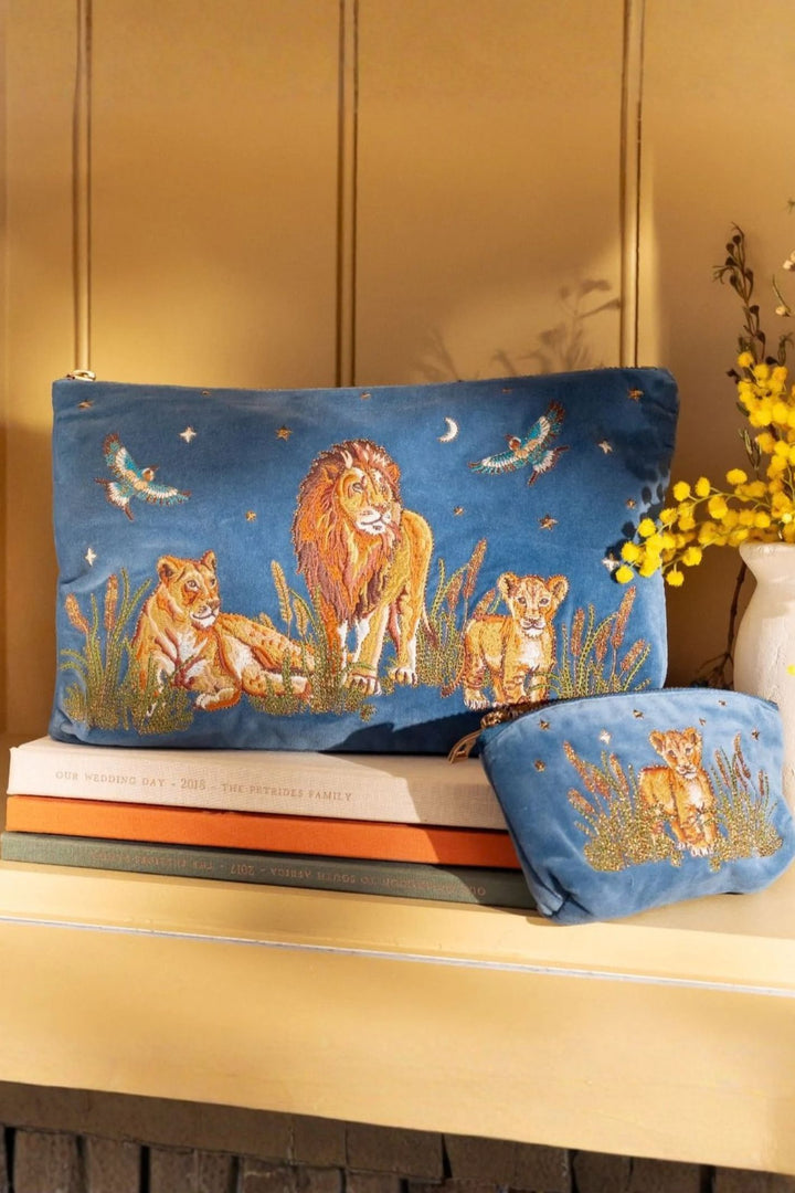Elizabeth Scarlett Dusky Blue Lion Pride Velvet Everyday Pouch