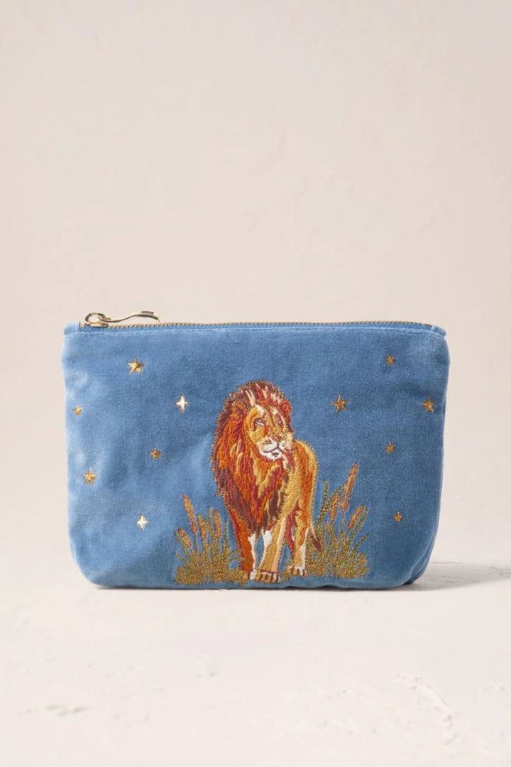Elizabeth Scarlett Dusky Blue Lion Pride Velvet Mini Pouch