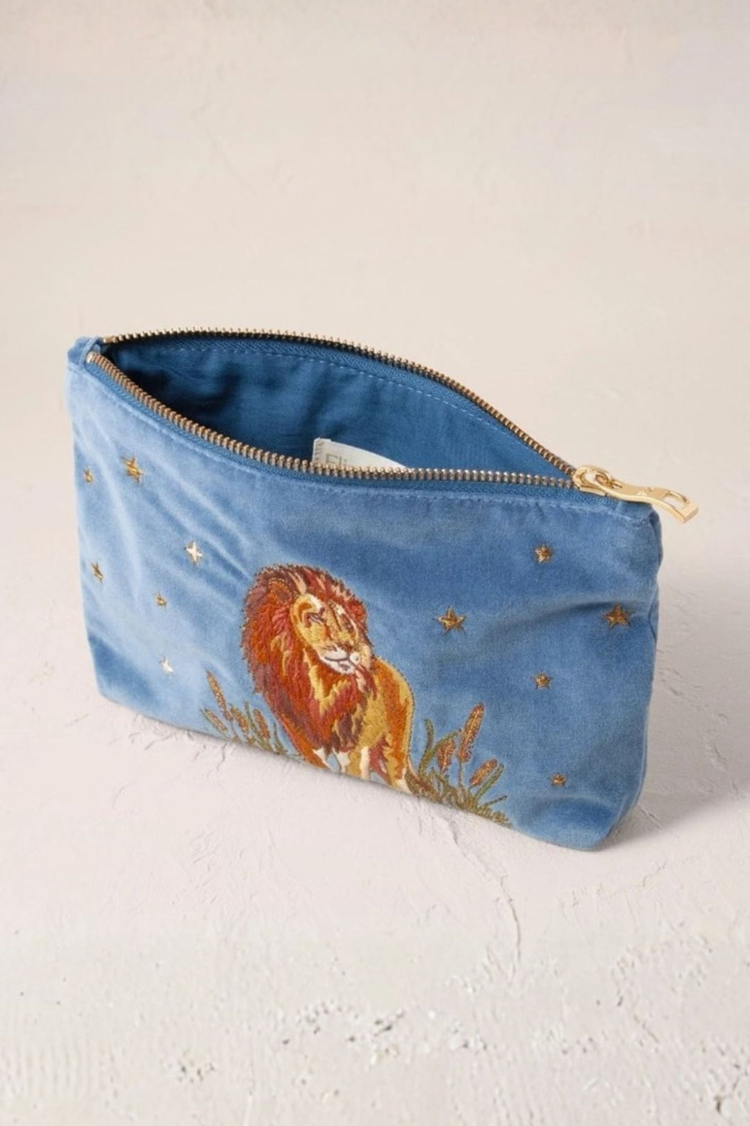 Elizabeth Scarlett Dusky Blue Lion Pride Velvet Mini Pouch