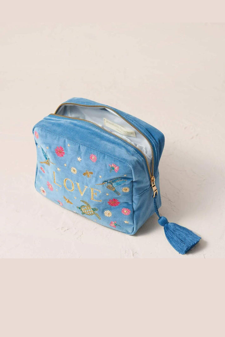 Elizabeth Scarlett Dusky Blue Love Velvet Wash Bag