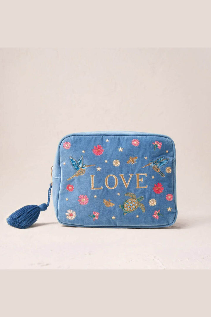 Elizabeth Scarlett Dusky Blue Love Velvet Wash Bag