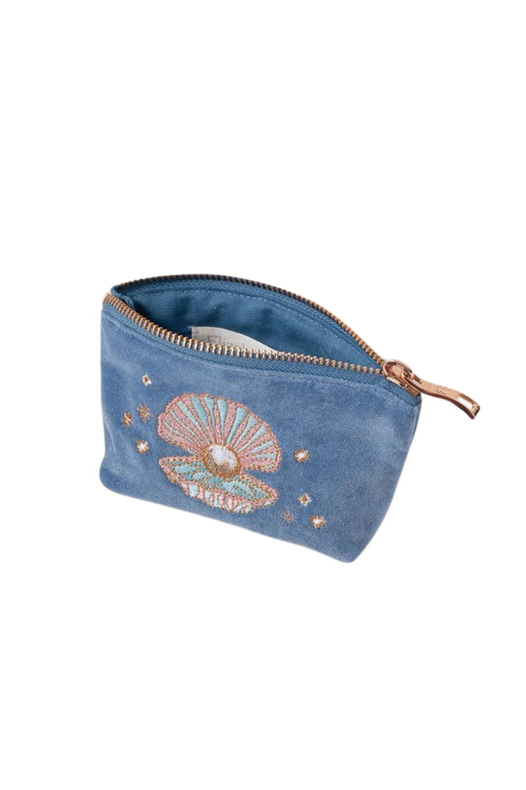 Elizabeth Scarlett Dusky Blue Pearl Shell Coin Velvet Purse