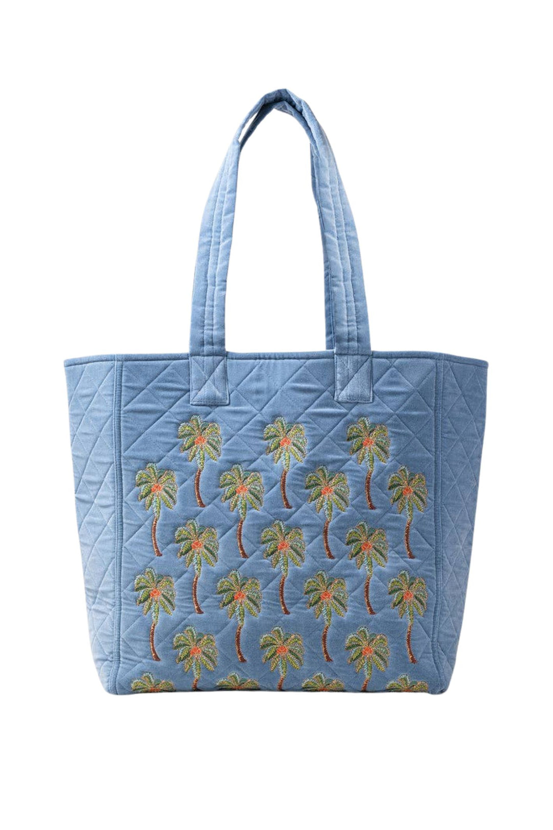 Elizabeth Scarlett Dusky Blue Sunset Palm Large Velvet Tote