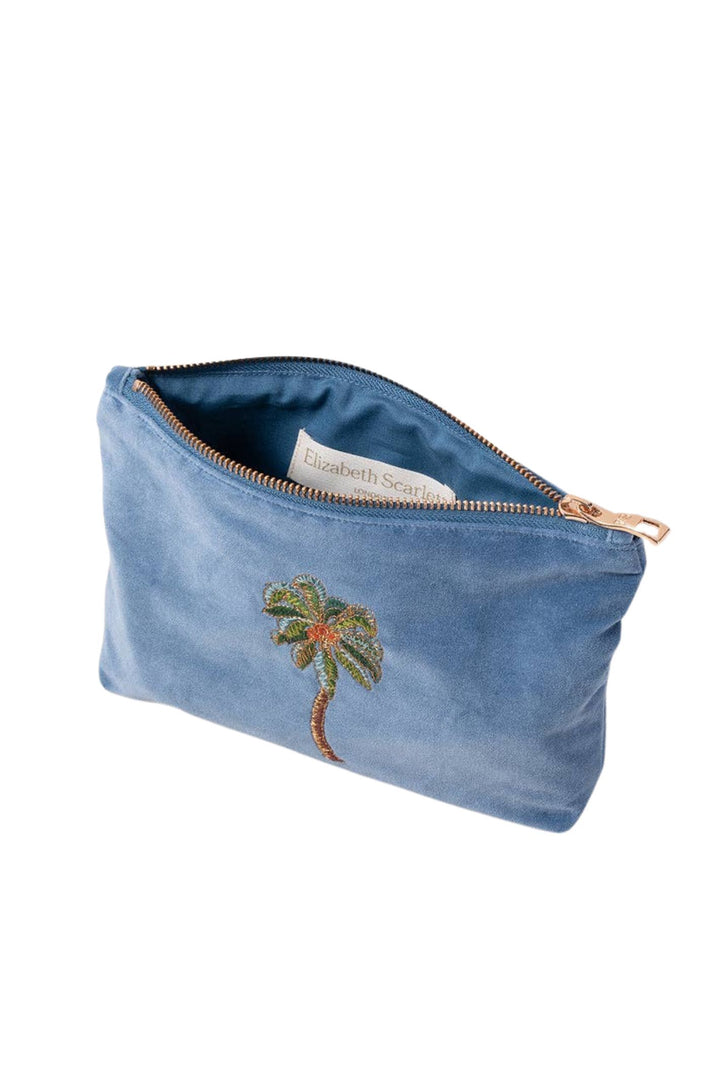 Elizabeth Scarlett Dusky Blue Sunset Palm Velvet Mini Pouch