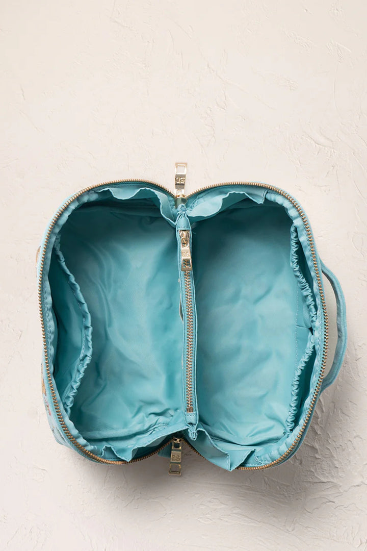 Elizabeth Scarlett Dusky Teal Celestial Tigers Fold Flat Makeup Bag
