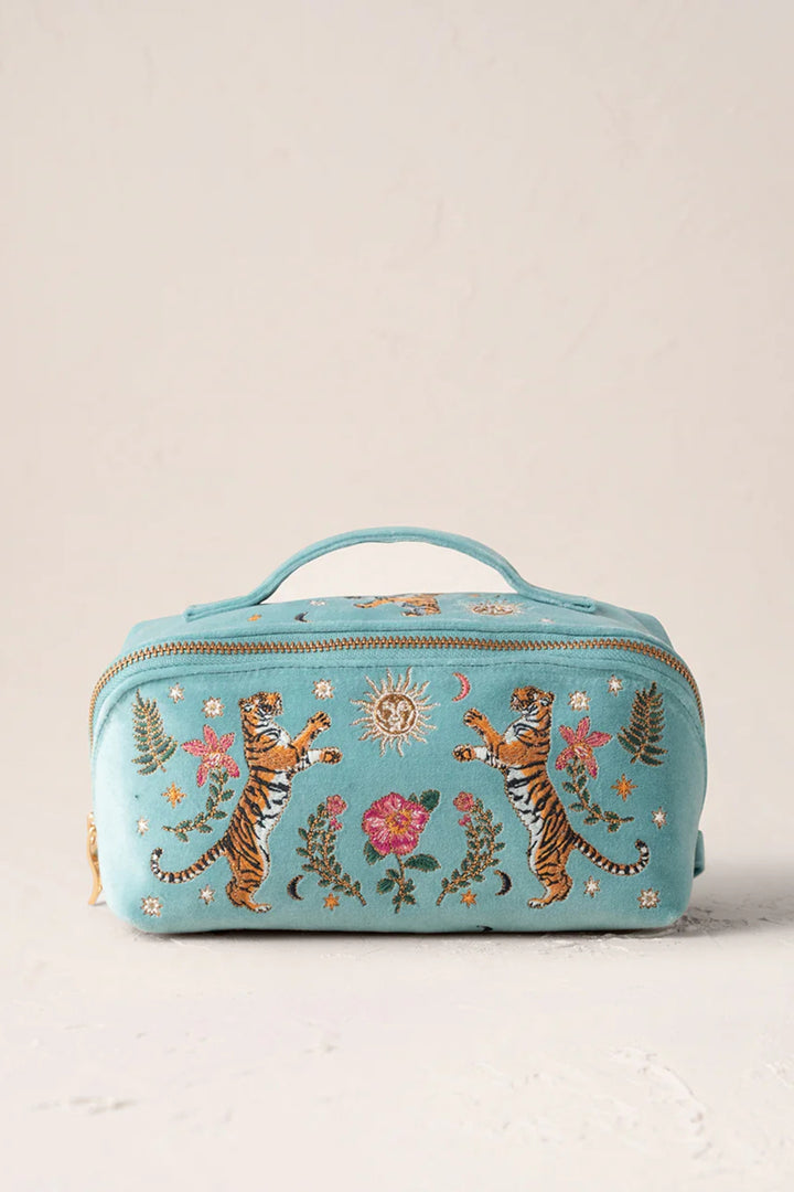 Elizabeth Scarlett Dusky Teal Celestial Tigers Fold Flat Makeup Bag