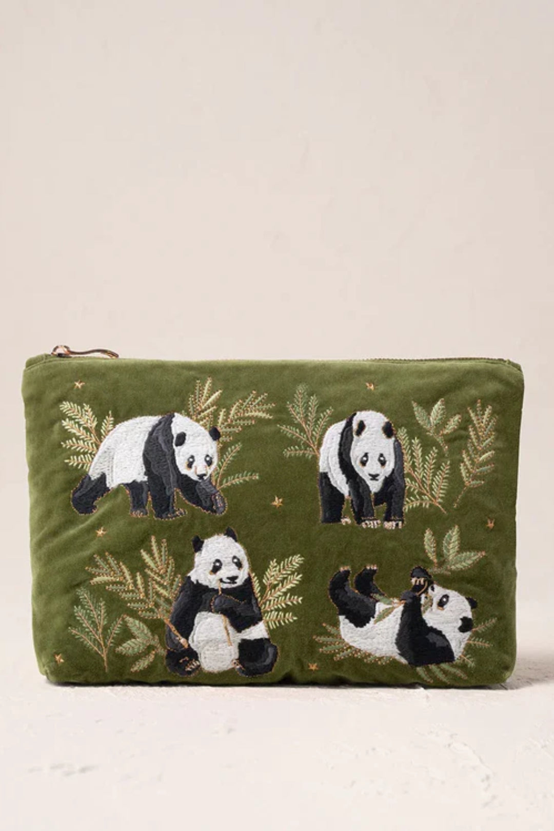 Elizabeth Scarlett Fern Green Pandas Everyday Velvet Pouch