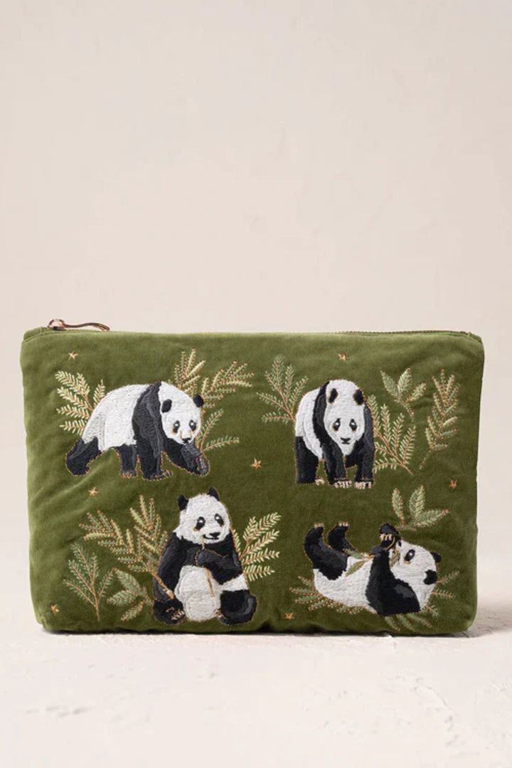 Elizabeth Scarlett Fern Green Pandas Everyday Velvet Pouch