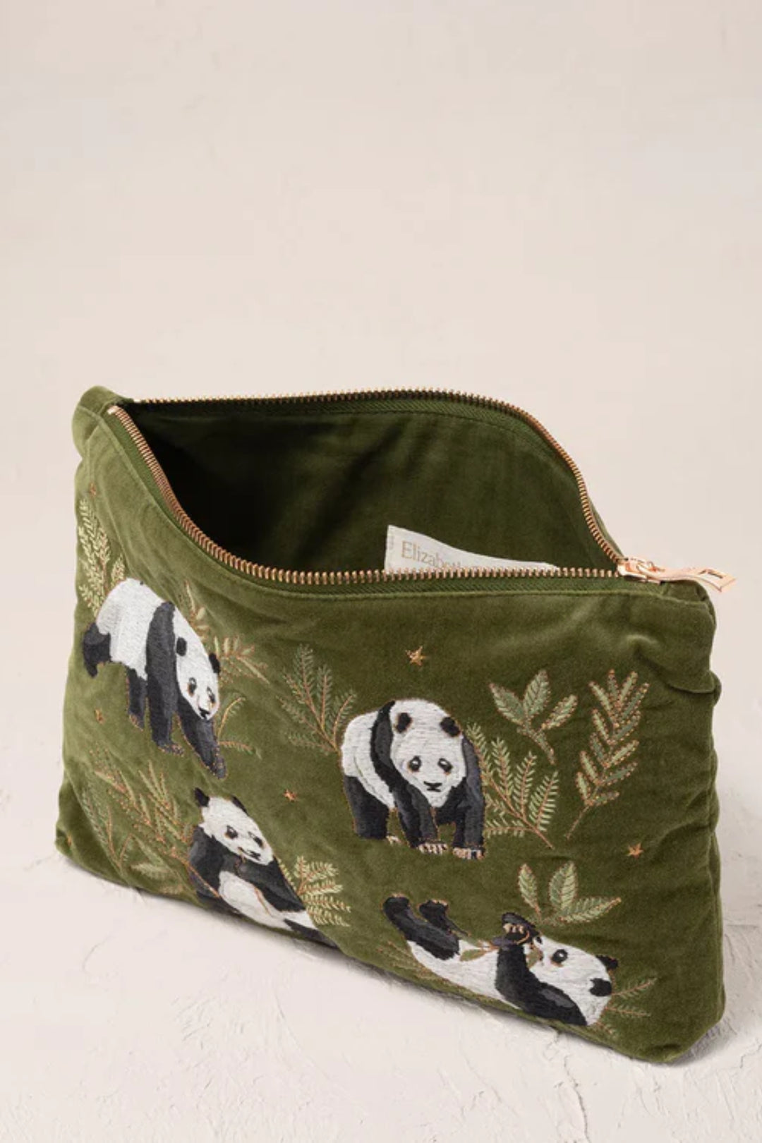 Elizabeth Scarlett Fern Green Pandas Everyday Velvet Pouch