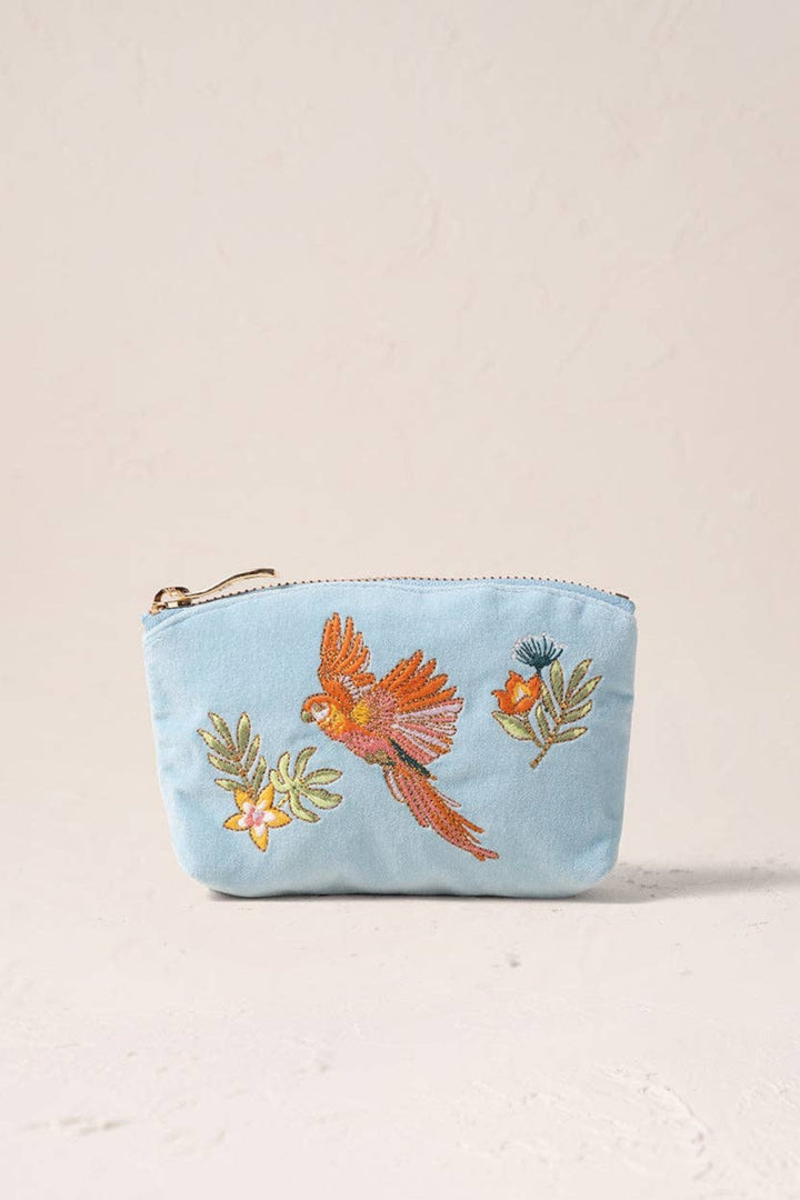 Elizabeth Scarlett Flying Parrots Velvet Coin Purse