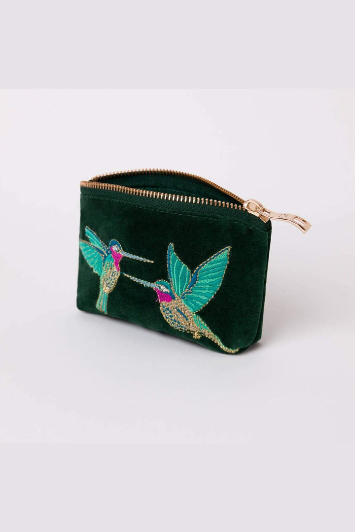 Elizabeth Scarlett Forest Green Hummingbird Velvet Coin Purse