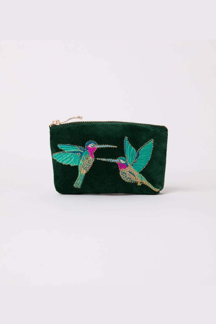 Elizabeth Scarlett Forest Green Hummingbird Velvet Coin Purse