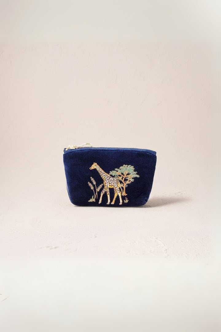 Elizabeth Scarlett Giraffe Herd Navy Velvet Coin Purse