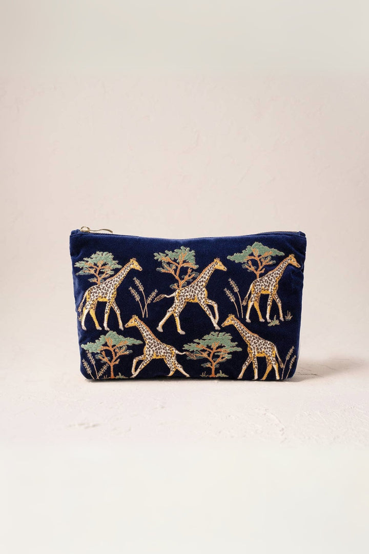 Elizabeth Scarlett Giraffe Herd Navy Velvet Everyday Pouch