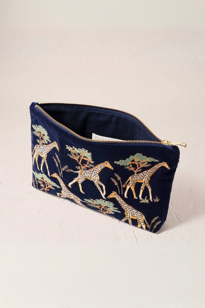 Elizabeth Scarlett Giraffe Herd Navy Velvet Everyday Pouch