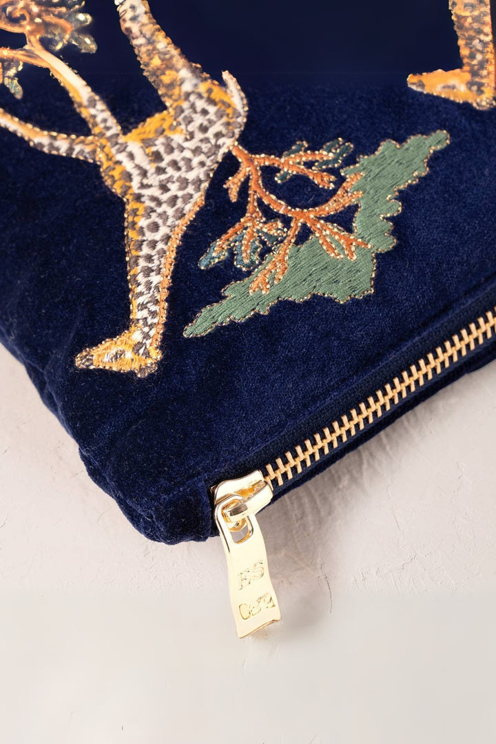Elizabeth Scarlett Giraffe Herd Navy Velvet Everyday Pouch