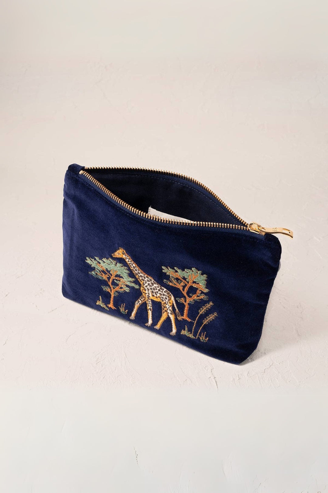 Elizabeth Scarlett Giraffe Herd Navy Velvet Mini Pouch