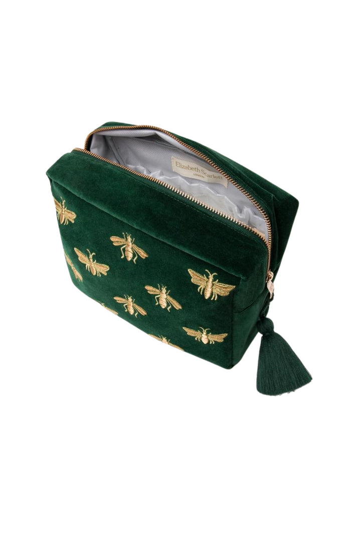 Elizabeth Scarlett Green Honey Bee Velvet Wash Bag