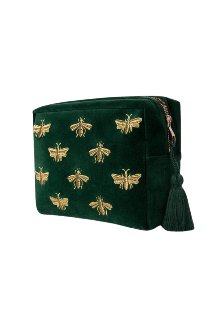 Elizabeth Scarlett Green Honey Bee Velvet Wash Bag