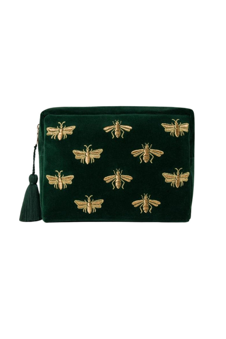 Elizabeth Scarlett Green Honey Bee Velvet Wash Bag