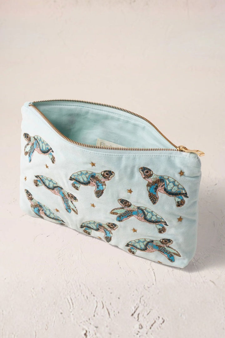 Elizabeth Scarlett Ice Blue Turtle Conservation Velvet Everyday Pouch