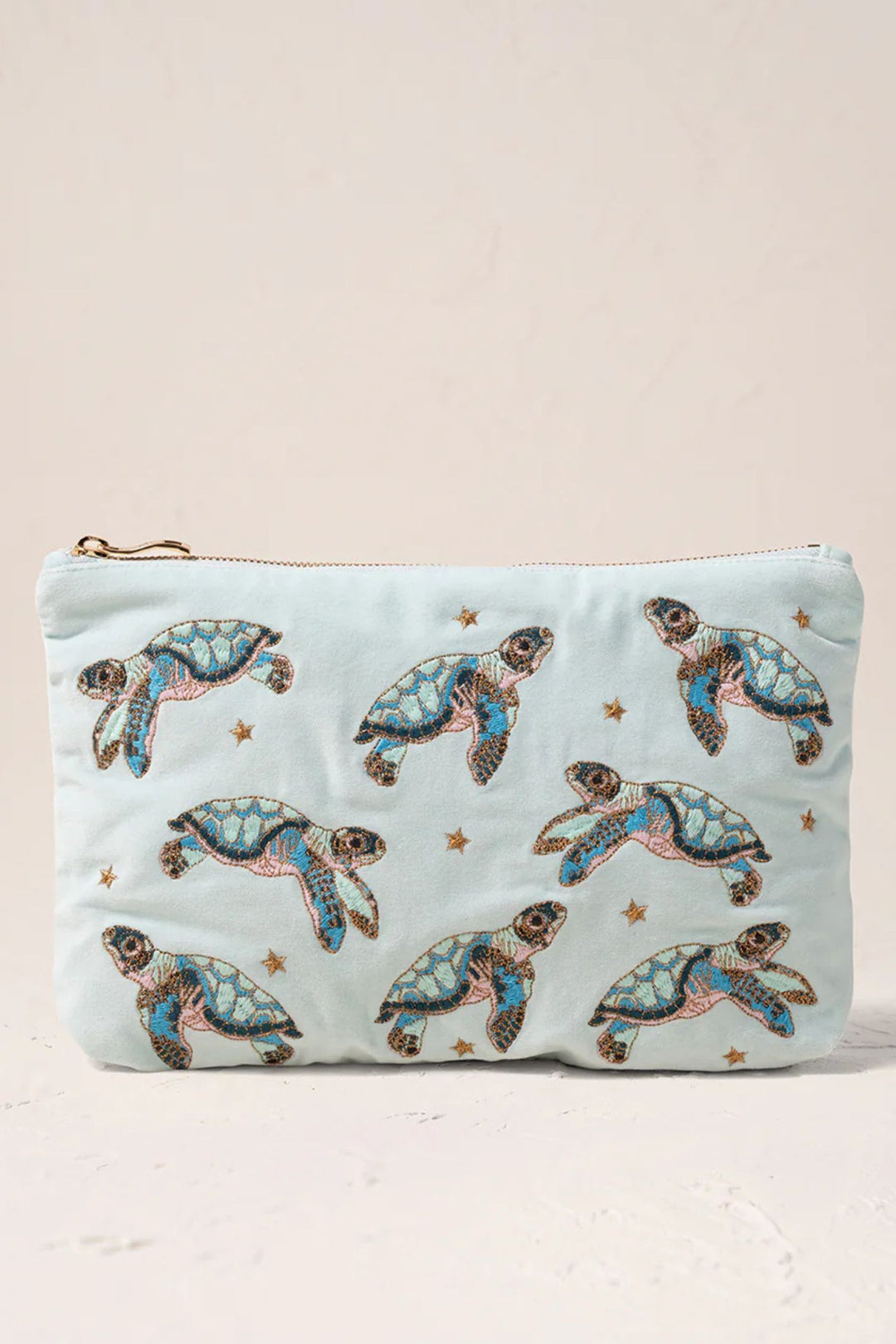 Elizabeth Scarlett Ice Blue Turtle Conservation Velvet Everyday Pouch