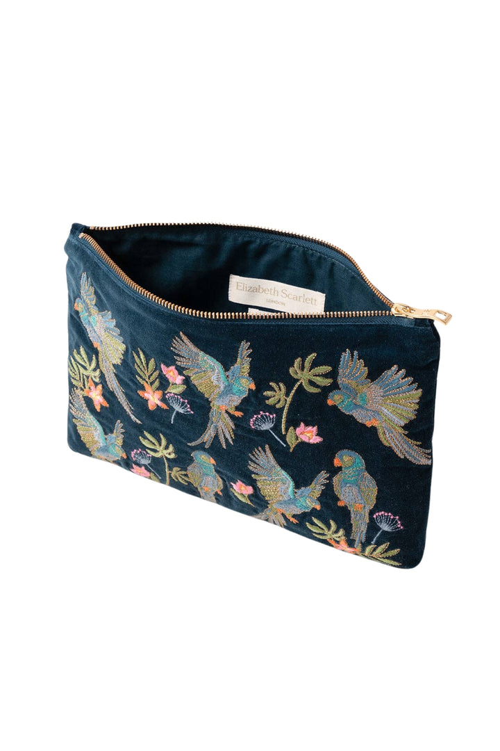 Elizabeth Scarlett Ink Blue Flying Parrots Everyday Pouch