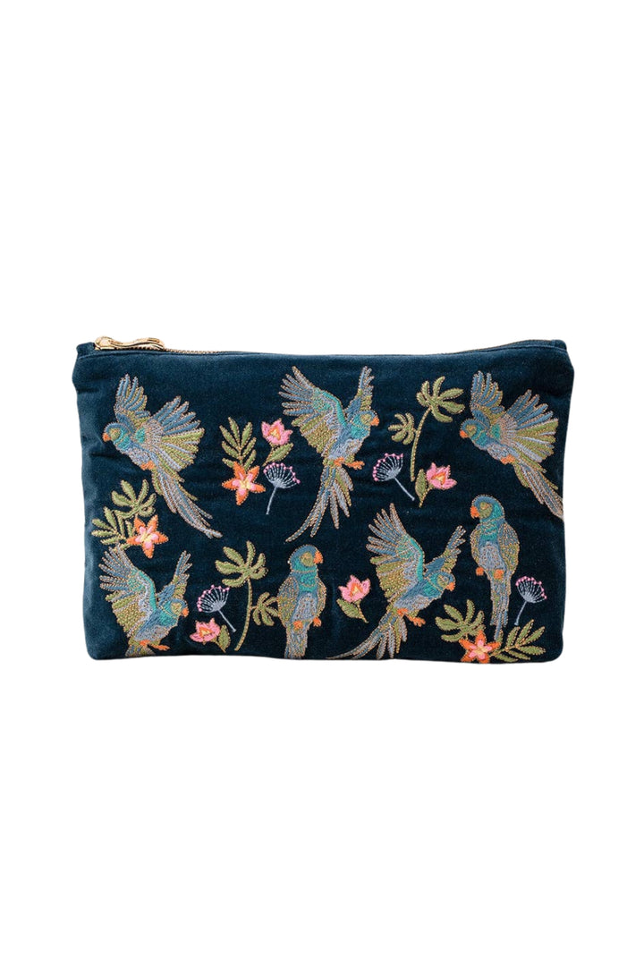 Elizabeth Scarlett Ink Blue Flying Parrots Everyday Pouch