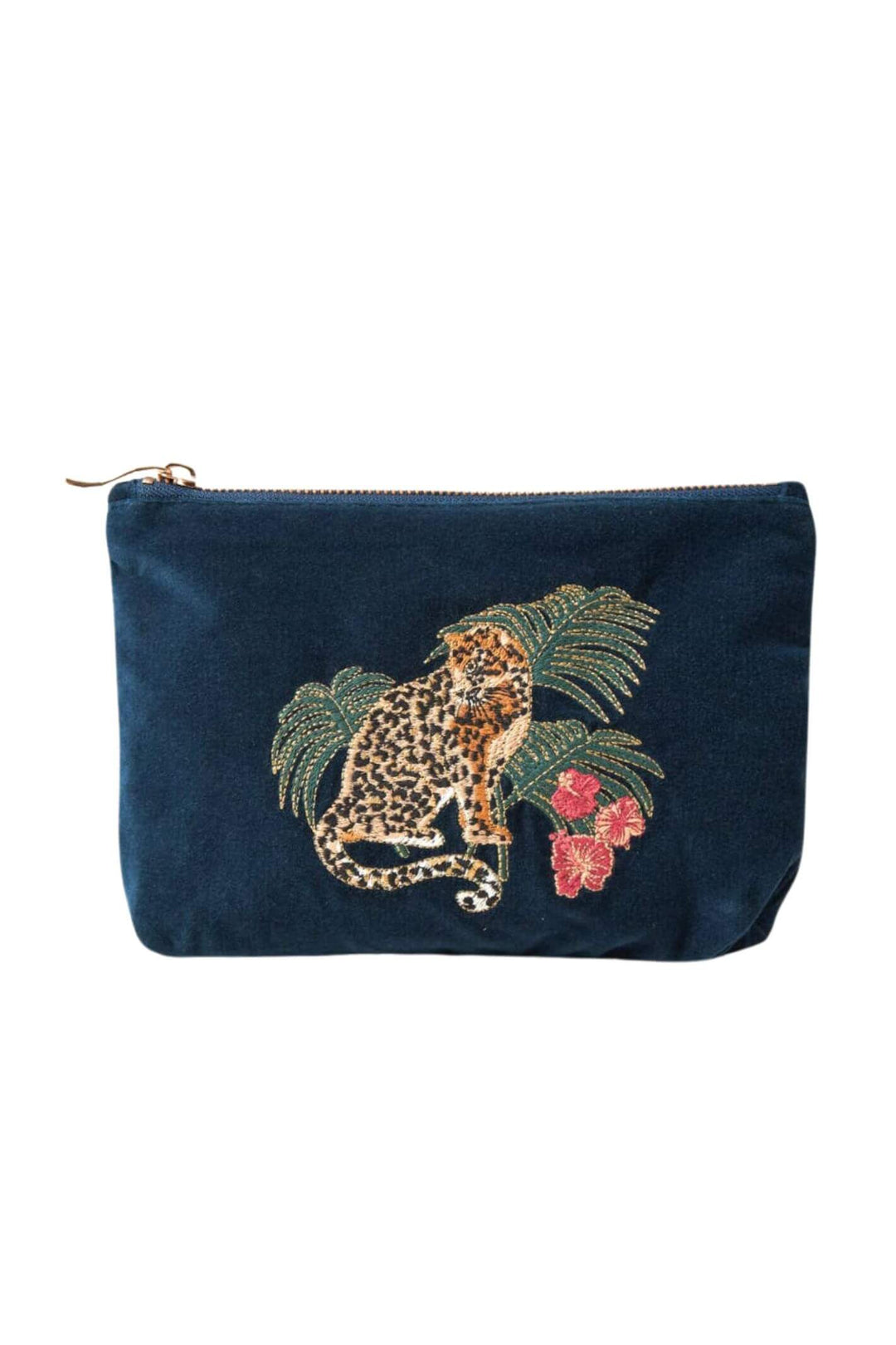 Elizabeth Scarlett Ink Blue Jungle Jaguar Mini Velvet Pouch