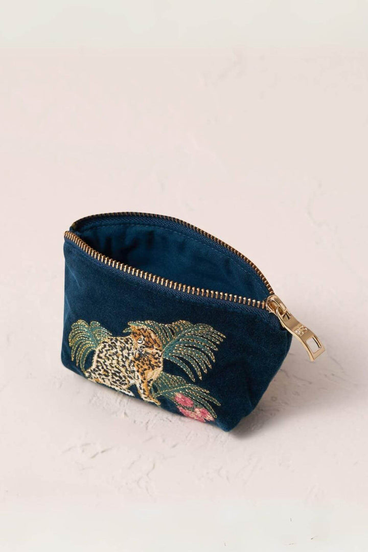 Elizabeth Scarlett Ink Blue Jungle Jaguar Velvet Coin Purse