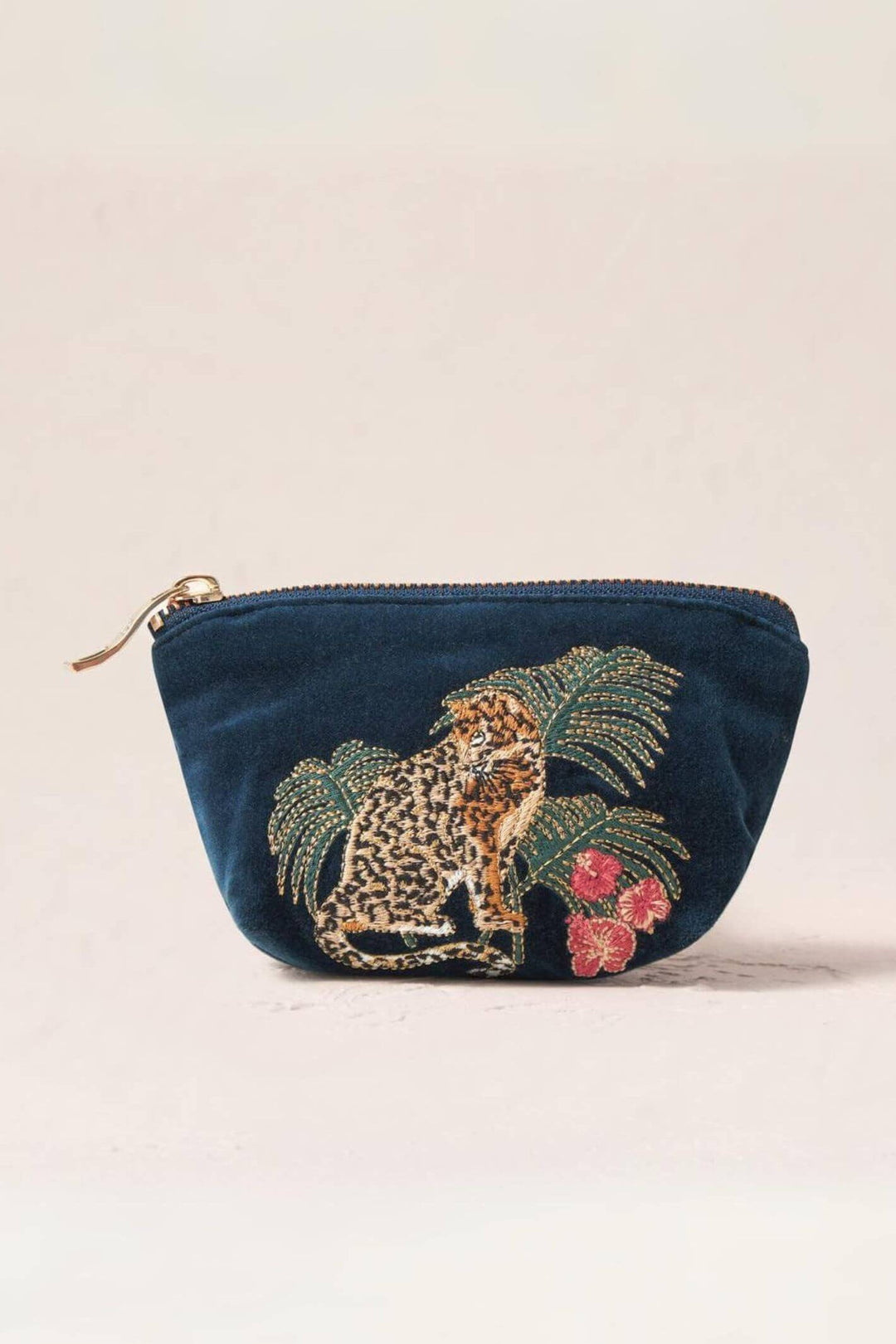 Elizabeth Scarlett Ink Blue Jungle Jaguar Velvet Coin Purse