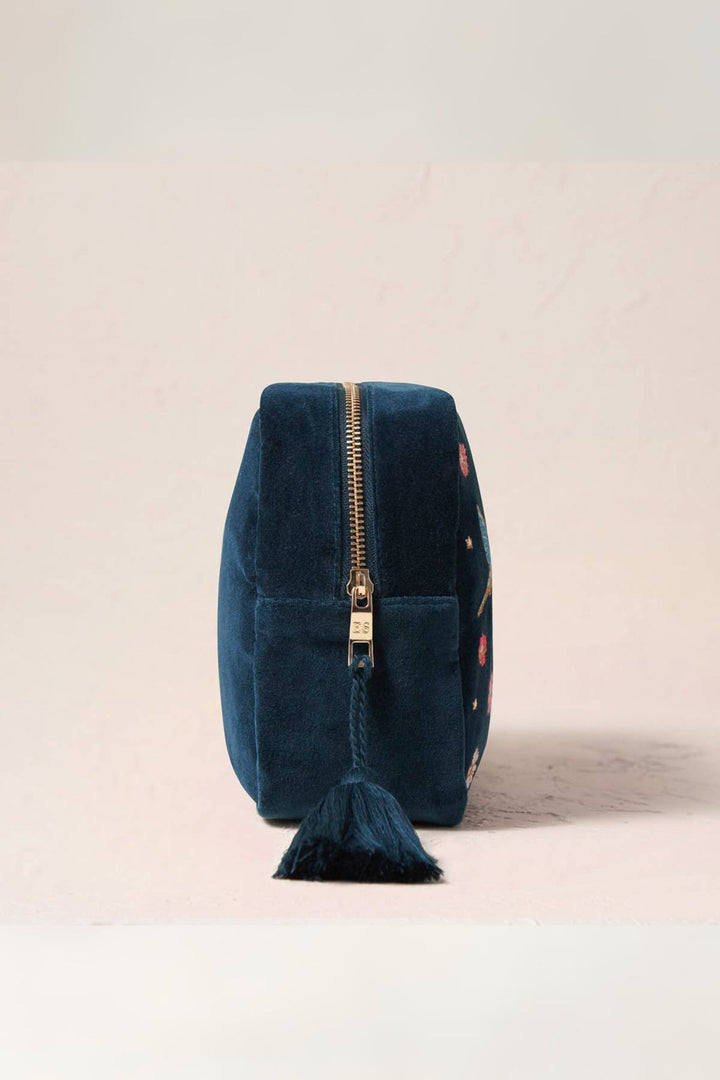 Elizabeth Scarlett Ink Blue Love Velvet Wash Bag