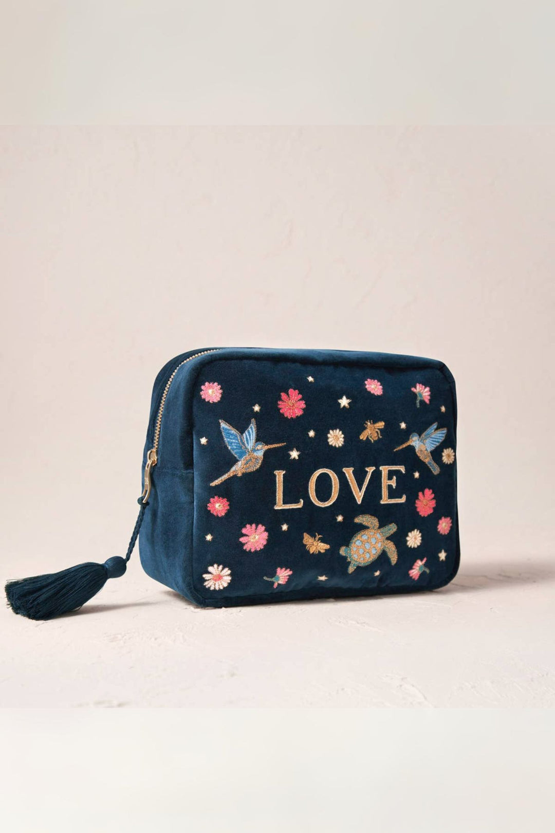 Elizabeth Scarlett Ink Blue Love Velvet Wash Bag