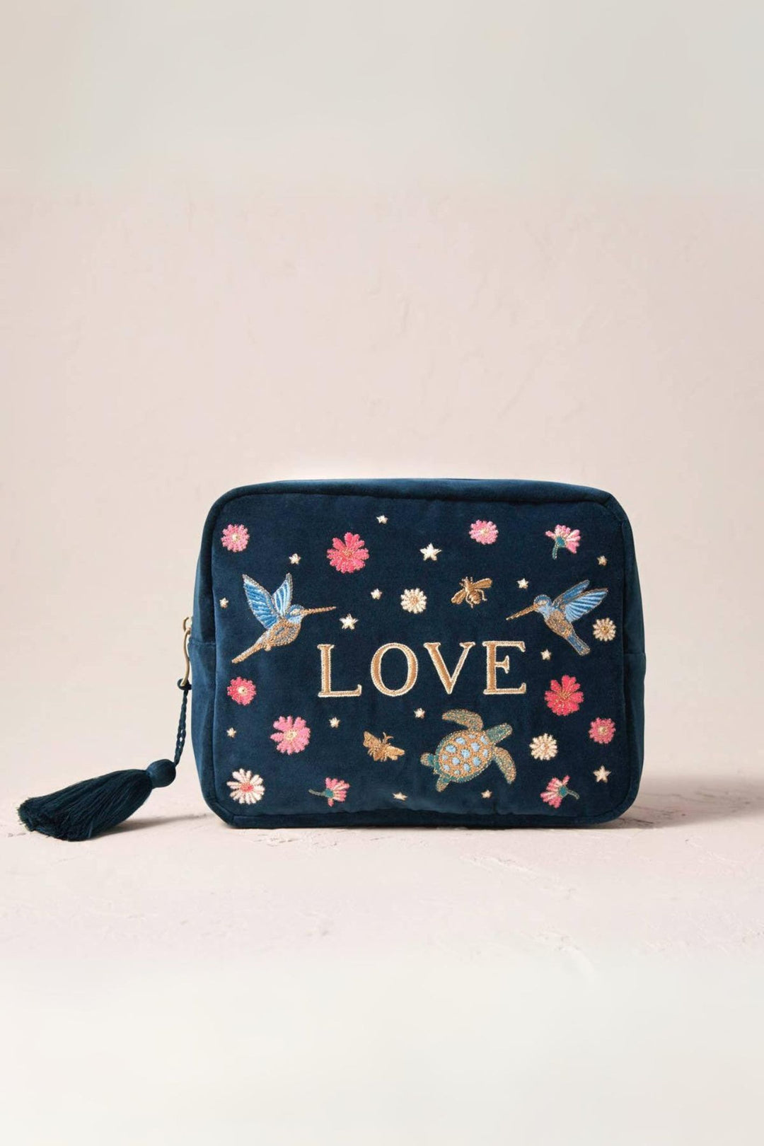 Elizabeth Scarlett Ink Blue Love Velvet Wash Bag